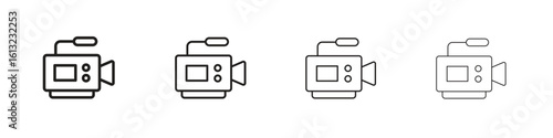 Video camera icon outline vector sign, linear style pictogram.