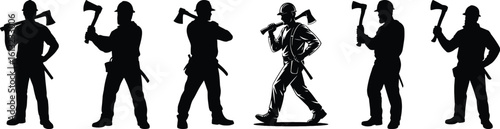 Construction worker with axe silhouette vector icons for labor, industry, and safety related creative projects