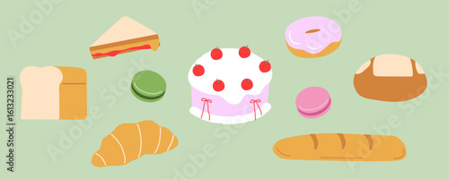 Bakery and Pastry Food Vector Illustration set
