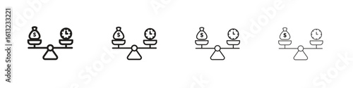 Time and money compare scale icon outline vector sign, linear style pictogram.