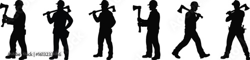 Worker holding axe silhouette vector collection for construction, labor, and industrial safety design and decoration