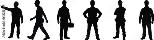 Construction worker silhouette vector set with various poses, perfect for labor, industry, and safety design projects