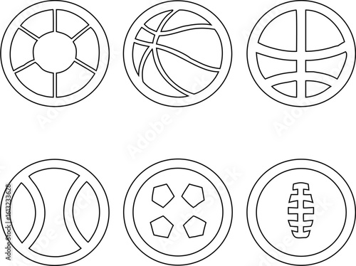 Outline sports ball icon set with soccer, tennis, basketball, golf, and more. Great for sports apps, fitness branding, and athletic UI design.

