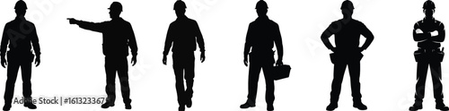 Construction worker silhouette vector icons for labor, industry, safety, and professional occupation design projects