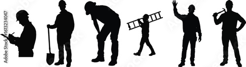 Worker with tool and construction helmet silhouette vector collection for labor, industry, and safety design projects