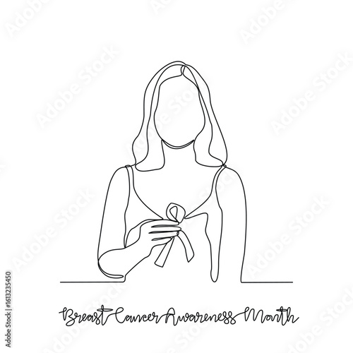 One continuous line drawing of Breast Cancer Awareness Month vector illustration. Breast Cancer Awareness Month themes design concept in simple linear continuous line. Great design for healthcare.