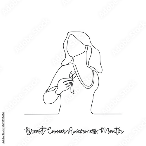 One continuous line drawing of Breast Cancer Awareness Month vector illustration. Breast Cancer Awareness Month themes design concept in simple linear continuous line. Great design for healthcare.