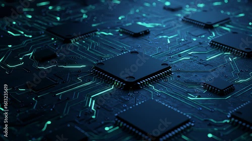 A closeup of a glowing blue circuit board reveals the intricate network of microchips and electronic components that power modern technology 8k wallpaper