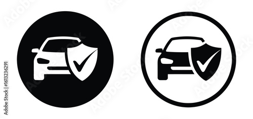 Car Insurance Protection Icon Set: Vehicle Safety and Approved Coverage
