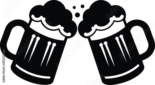Beer mug silhouette, Two beer mug cheers black silhouette vector