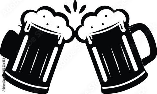 Beer mug silhouette vector, Two cheers beer mugs icon vector illustration