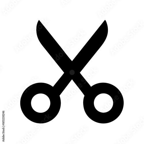 A bold black scissor icon on a clean transparent background for design projects