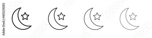 Moon and star icon outline vector sign, linear style pictogram.