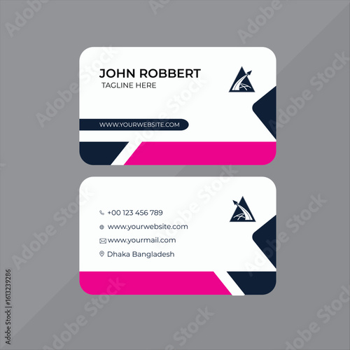 Modern Business Card Design with Pink and Navy Accents for Professional Networking and Brand Identity Creation Template
