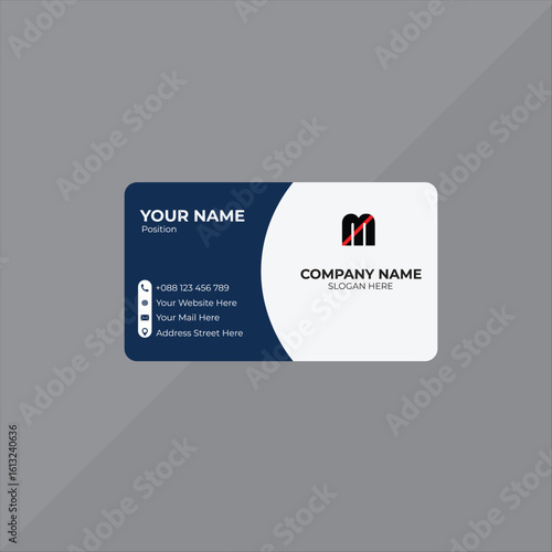 Modern and Professional Business Card Design with Rounded Corners and Dark Blue Color Scheme for Corporate Identity Branding