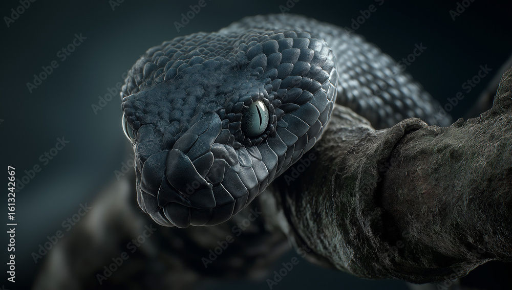 Fototapeta premium Close up of a black mamba snake head isolated on transparent background