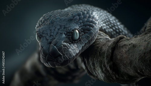 Close up of a black mamba snake head isolated on transparent background