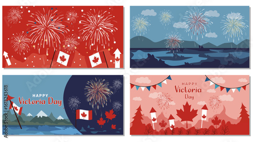 Happy Victoria Day Canadian Celebration Vector Set