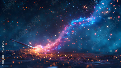 Artist's Paintbrush Creating Glowing Star Dust Trail