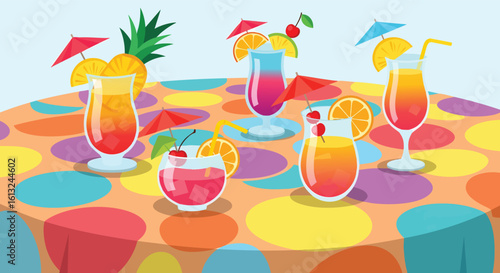 Vibrant Summer Cocktails Polka Dot Table Graphic