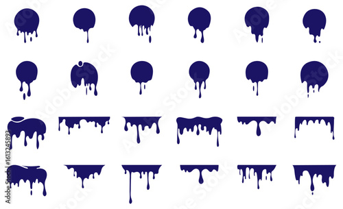 Blob paint, ink splatter black, stain and drip illustration. Dripping shapes isolated on white background. Vector ink splash silhouette. Vector illustration