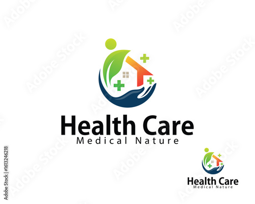 health care nature logo creative green house clinic medical design concept