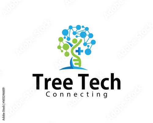 tree tech logo creative health care medical clinic genetics design concept