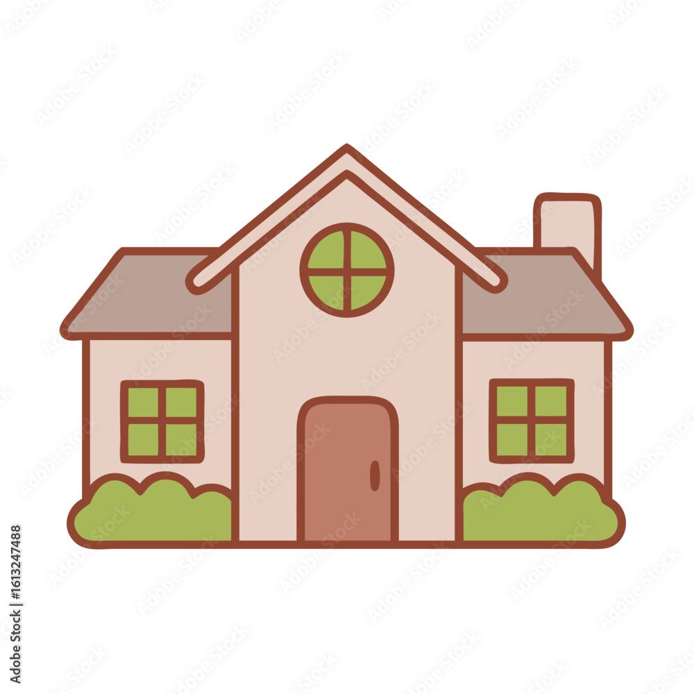 Cartoon house illustration with green and brown colors Cartoon house illustration with green and brown colors