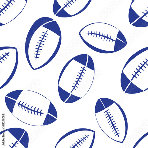 A seamless pattern of sport balls featuring baseball, football, rugby, basketball, soccer, tennis, and volleyball equipment perfect for game day design
