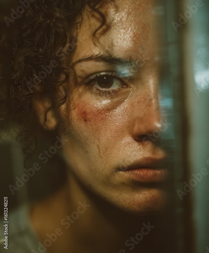 woman with wounds on her face after being beaten by her husband