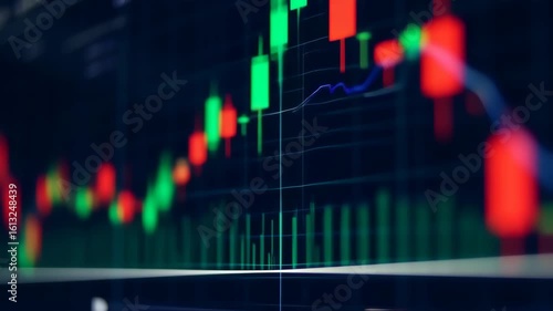Stock Market Chart Showing Price Movements with Green and Red Candlesticks and Line Graphs in a Digital Trading Environment