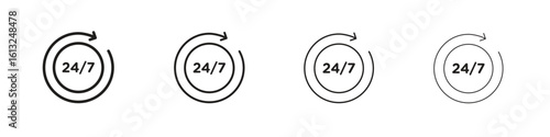 24 7 icon outline vector sign, linear style pictogram.