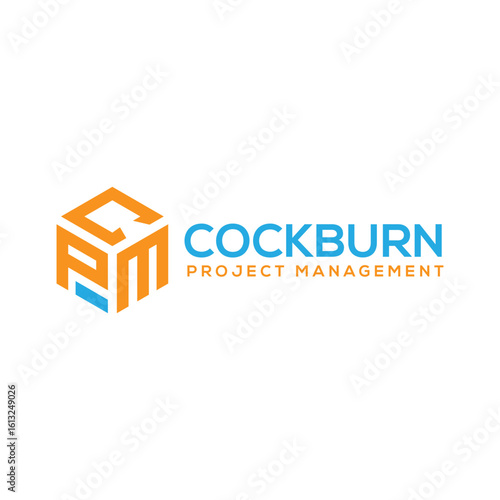 Modern Abstract Logo Design:  Cockburn Project Management, Orange and Blue Branding, Clean Minimalist Style.