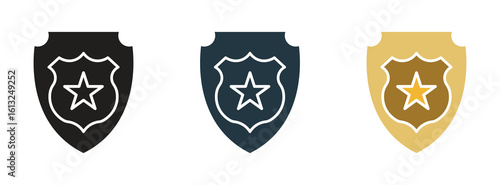 Police badge with star in center silhouette for law enforcement justice and public safety , vector illustration .
