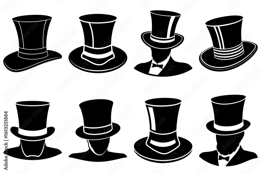 custom made wallpaper toronto digitalCollection of eight black top hats with different designs and some with men in suits silhouettes