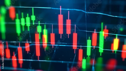 Dynamic Stock Market Chart Showing Red and Green Candlesticks with Moving Averages