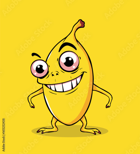 Banana Cartoon Character with Big Eyes and Funny Smile