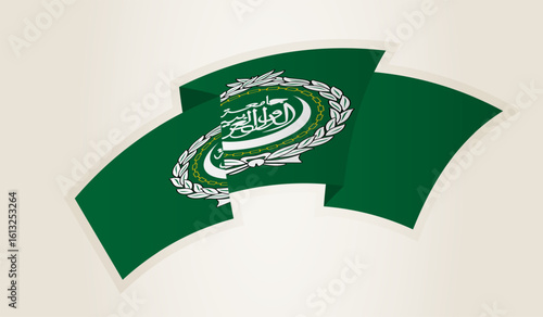 Arab League Flag in Abstract Ribbon Shape, National Symbol of the Arab League.