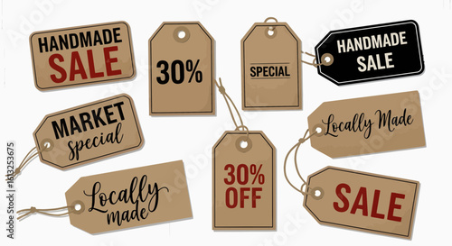 Announce your best deals with a collection of diverse sale tags and discount labels, perfect for any retail or market promotion, capturing attention with a clear silhouette