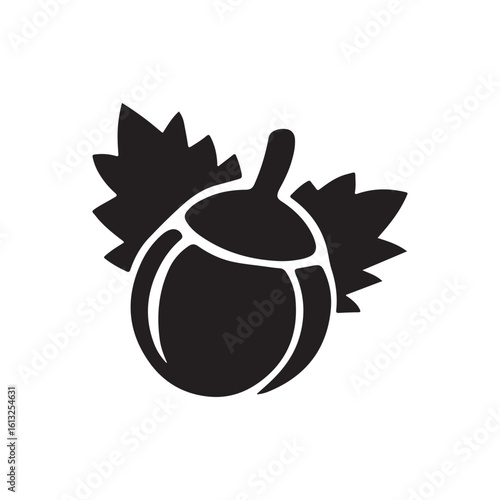 Fresh Hazelnut with Leaves - Autumn Harvest Food Icon