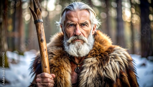 Elderly man in forest attire