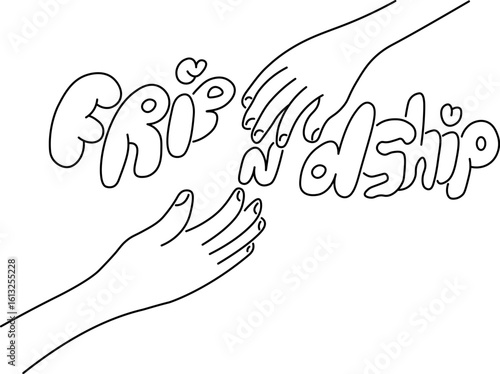 friendship hands illustration in linear doodle style. element for banner postcard design print sticker poster background