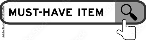 Search banner in word must have item with hand over magnifier icon on white background
