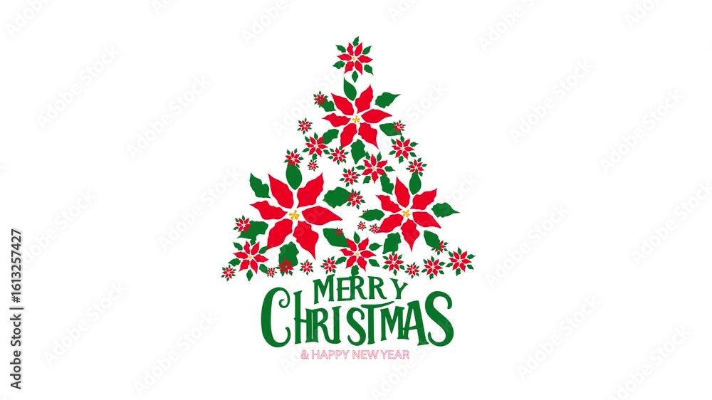 christmas tree made of flowers, video animation christmas tree made of flowers, video animation