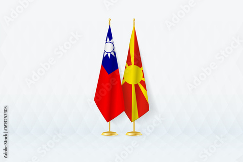 Taiwan and North Macedonia Flags Side by Side, Symbol of International Partnership.