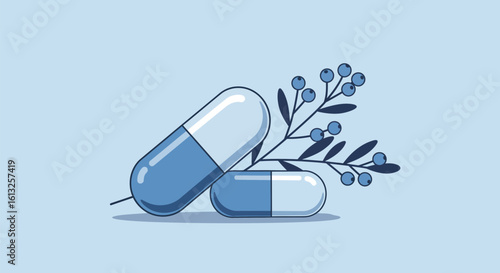 Herbal Medicine Capsules with Blueberries