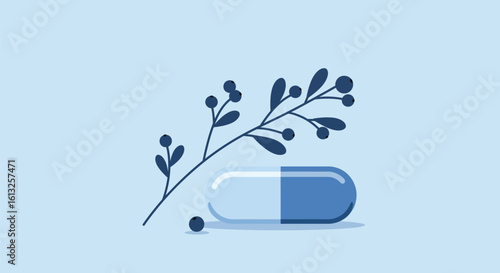 Herbal Medicine Capsules with Blueberries