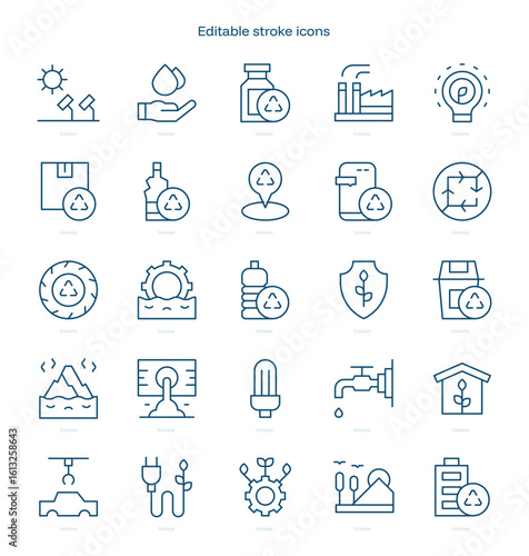 Recycling stroke icon. Recycling line icon set. editable stroke icon pack
