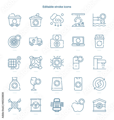 Recycling stroke icon. Recycling line icon set. editable stroke icon pack