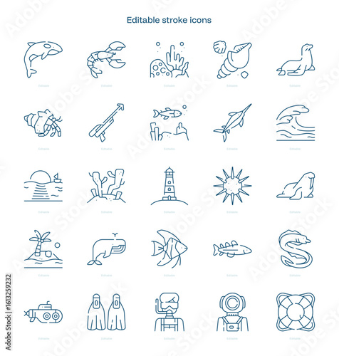 Sea Life stroke icon. Sea Life line icon set. editable stroke icon pack